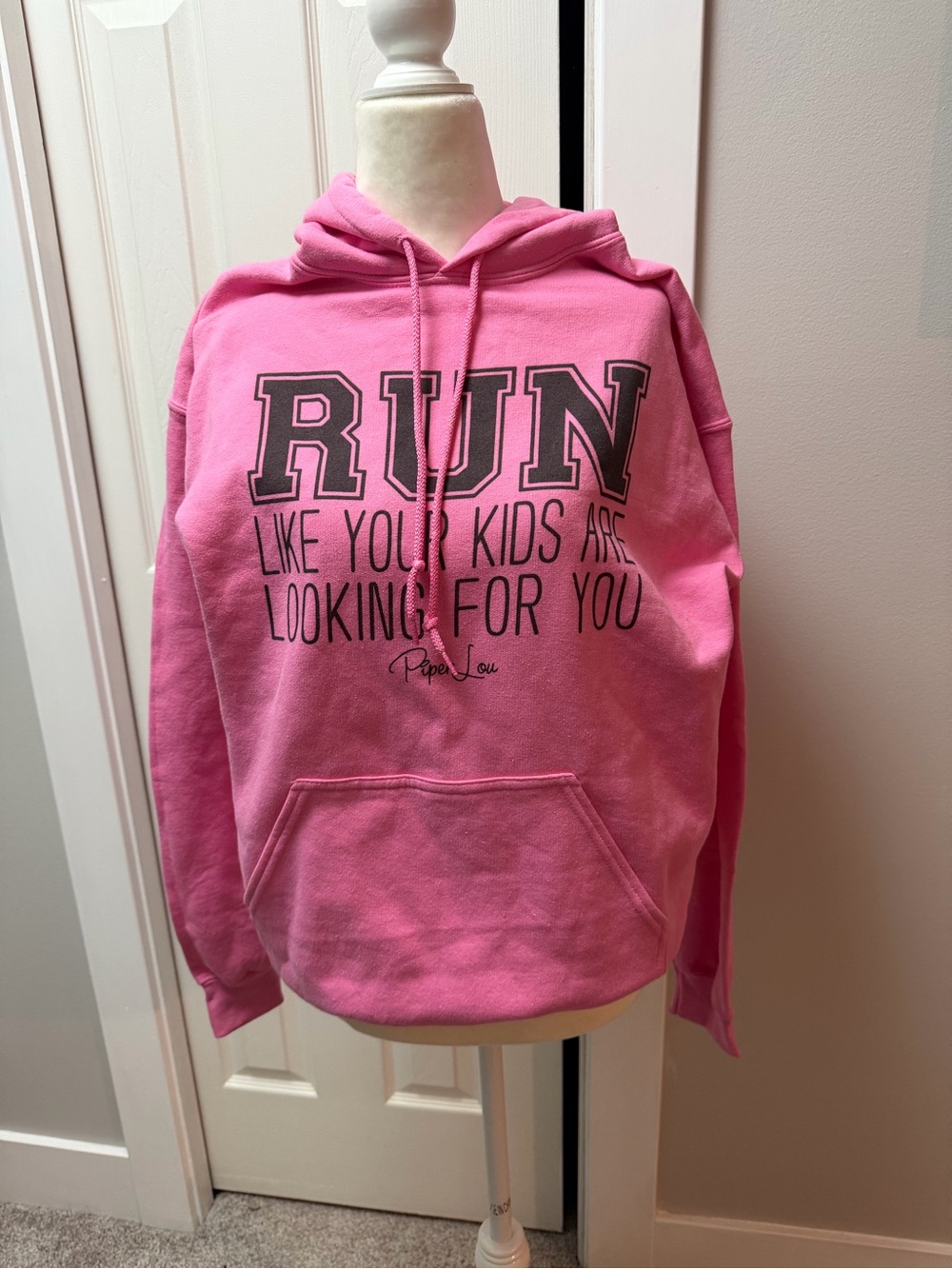 Gildan Pink Hoodie with Black RUN Graphic